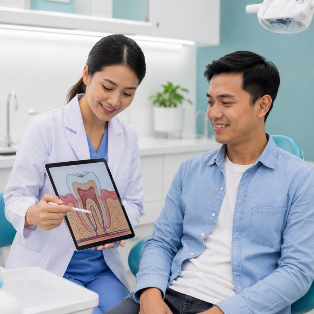 Dokter gigi Syaify Dental di Sleman menjelaskan penyebab gigi sensitif kepada pasien dengan suasana yang nyaman