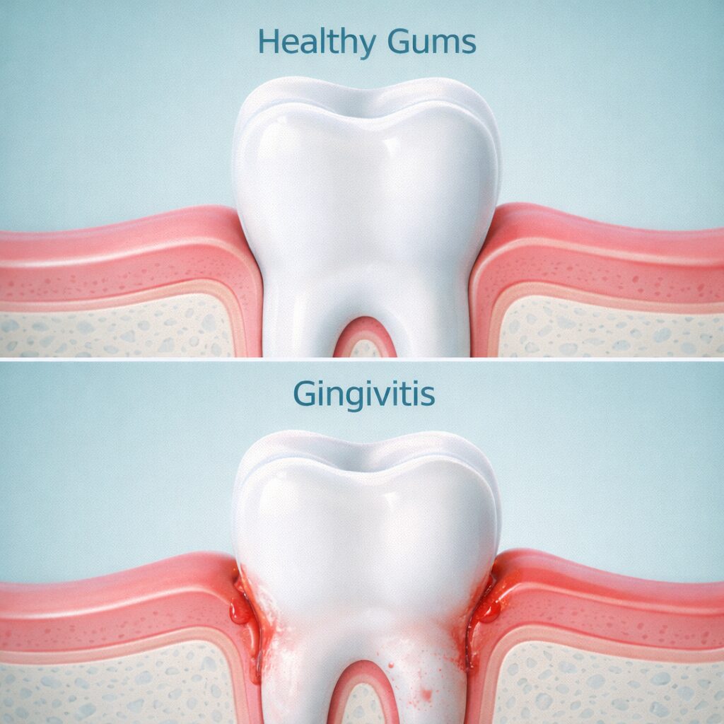 Perbedaan gusi sehat dan gusi radang gingivitis