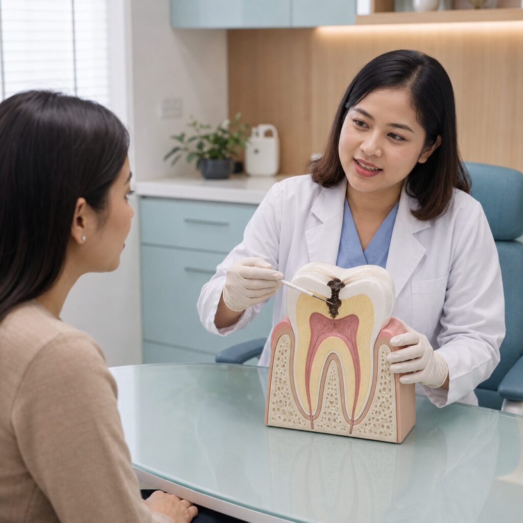 Dokter menjelaskan perjalanan lubang gigi dari enamel menuju pulpa