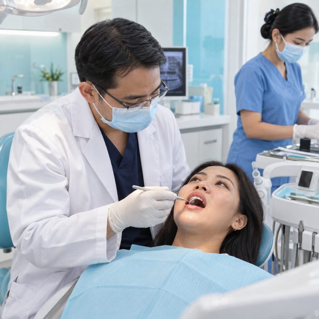 Pasien mencari dokter gigi terdekat melalui ponsel